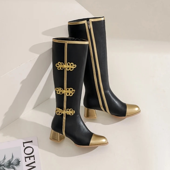 Ethnic Style Bow Color-Blocking Women's Knee-High Boots - Picture 3 of 7